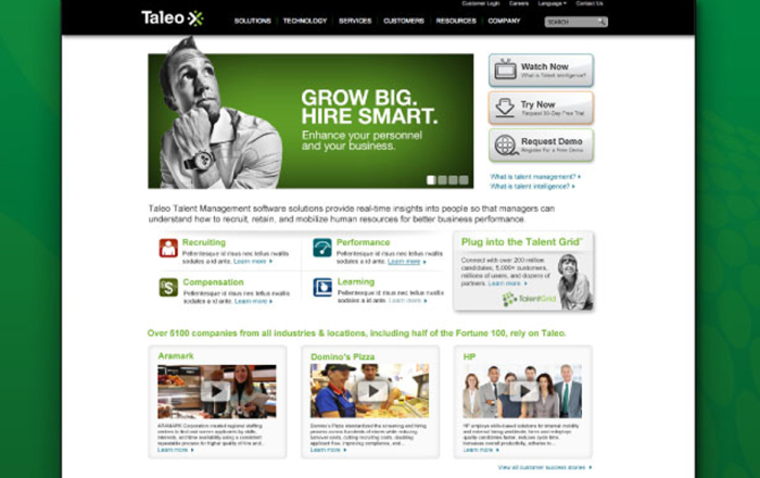 Taleo homepage before purchased by Oracle